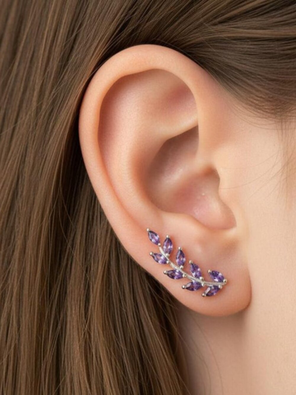Amethyst Marquise Ear Climber Earrings